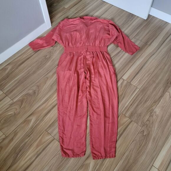 St. Tropez Vintage 80s Silk Full Lenth Sporty Collared Jumpsuit in Marsala Coral - Picture 9 of 15